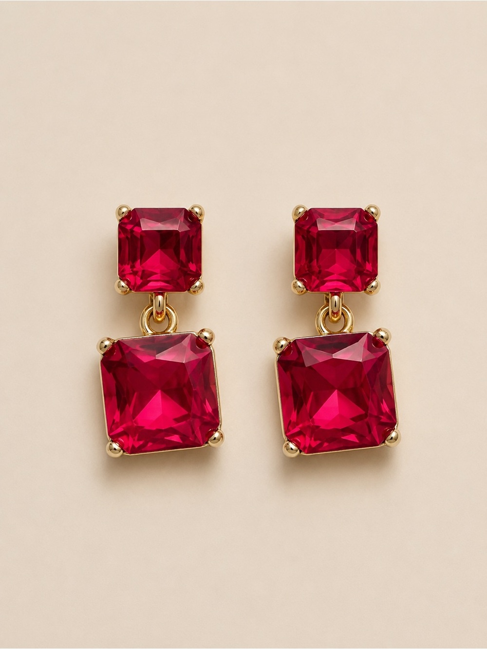 Ruby Red Double Crystal Drop Earrings